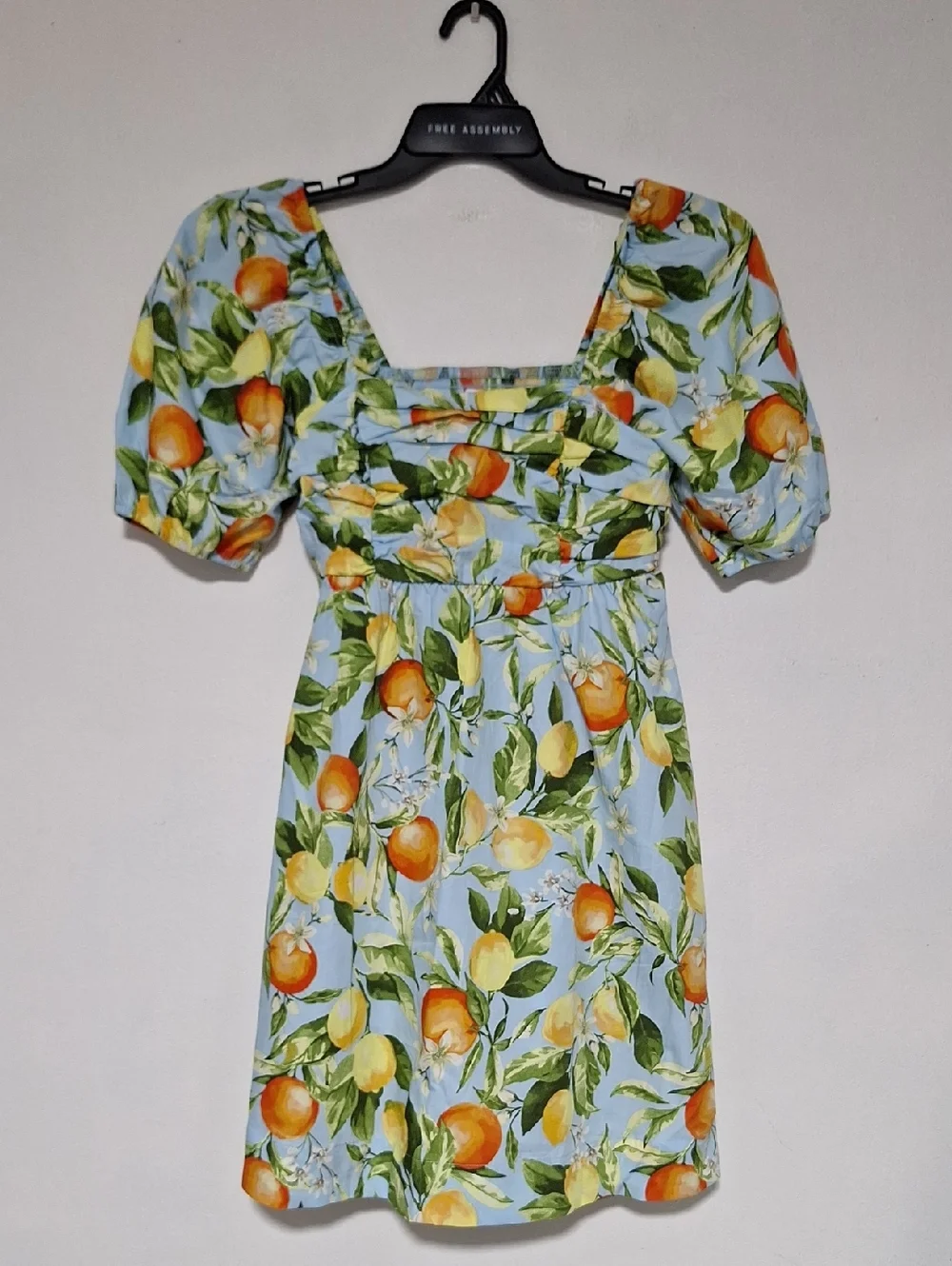 Free Assembly Light Blue Citrus Print Women's Garden Summer Dress
